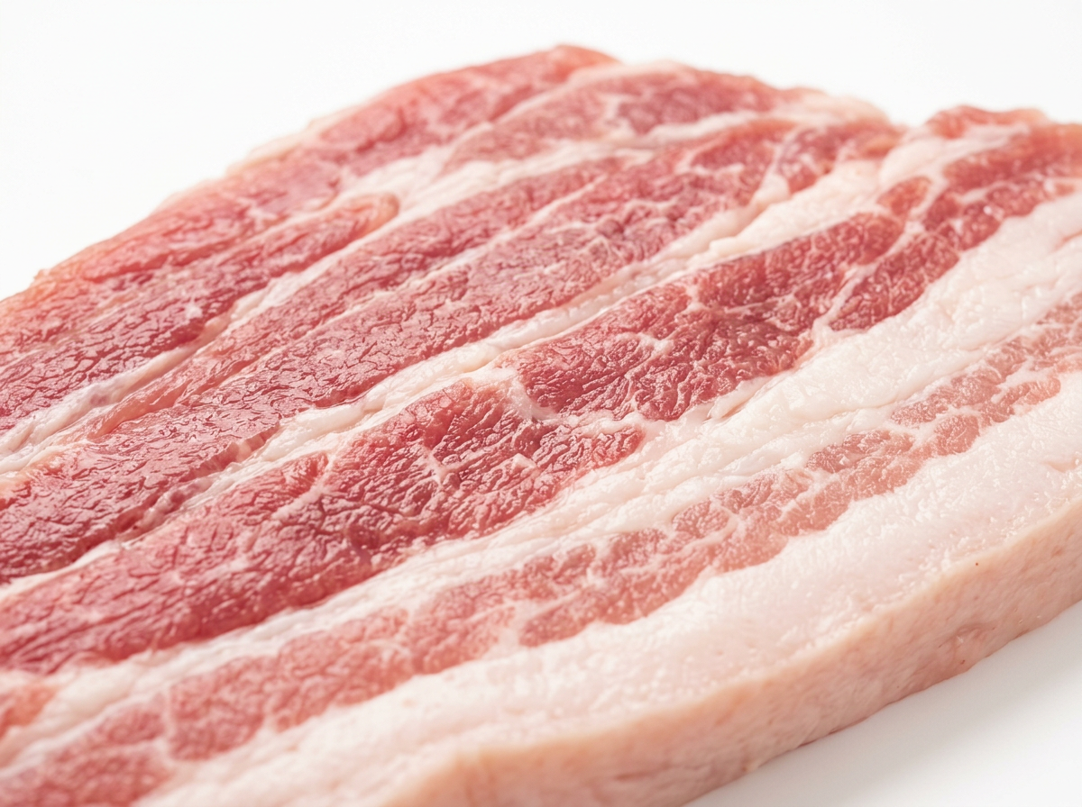Close-up of streaky lean-to-fat layers in Brazilian boneless skinless pork belly